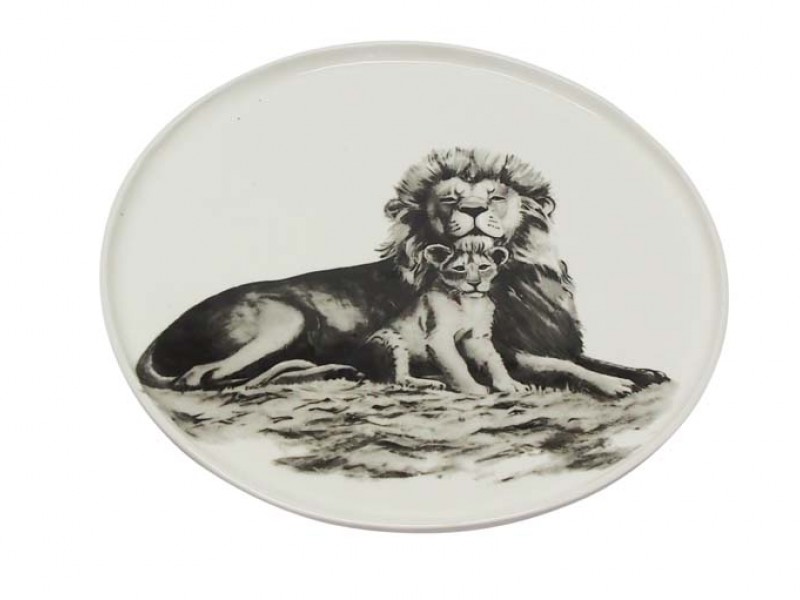 Ceramic Lion and Lion Cub Plate